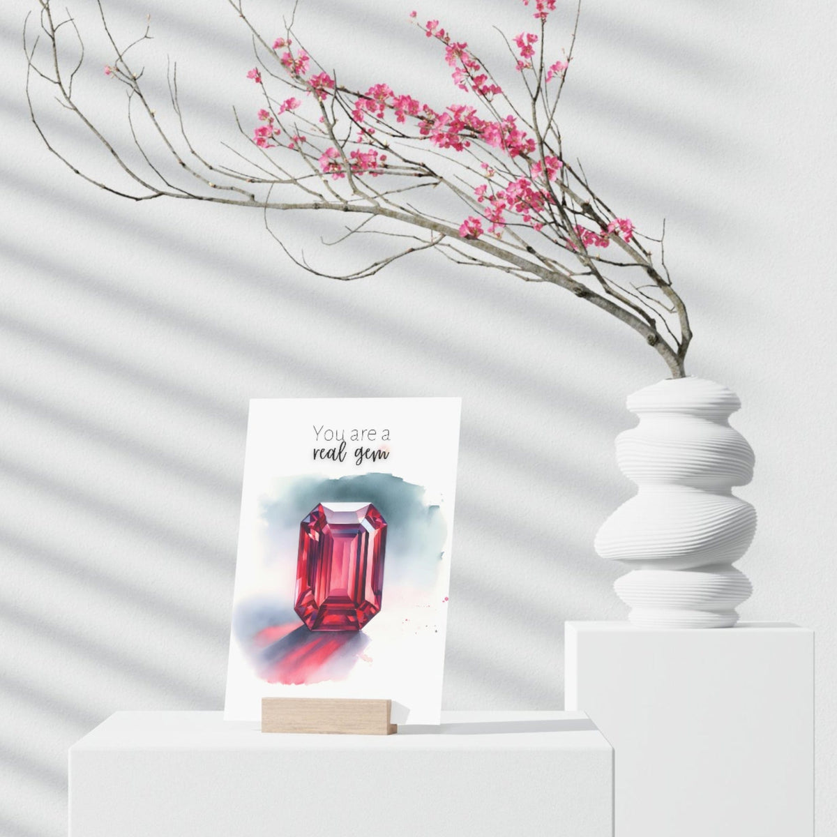 "You are a real gem" Watercolor Ruby Emerald Shape Folded Card Cards by Nodeform
