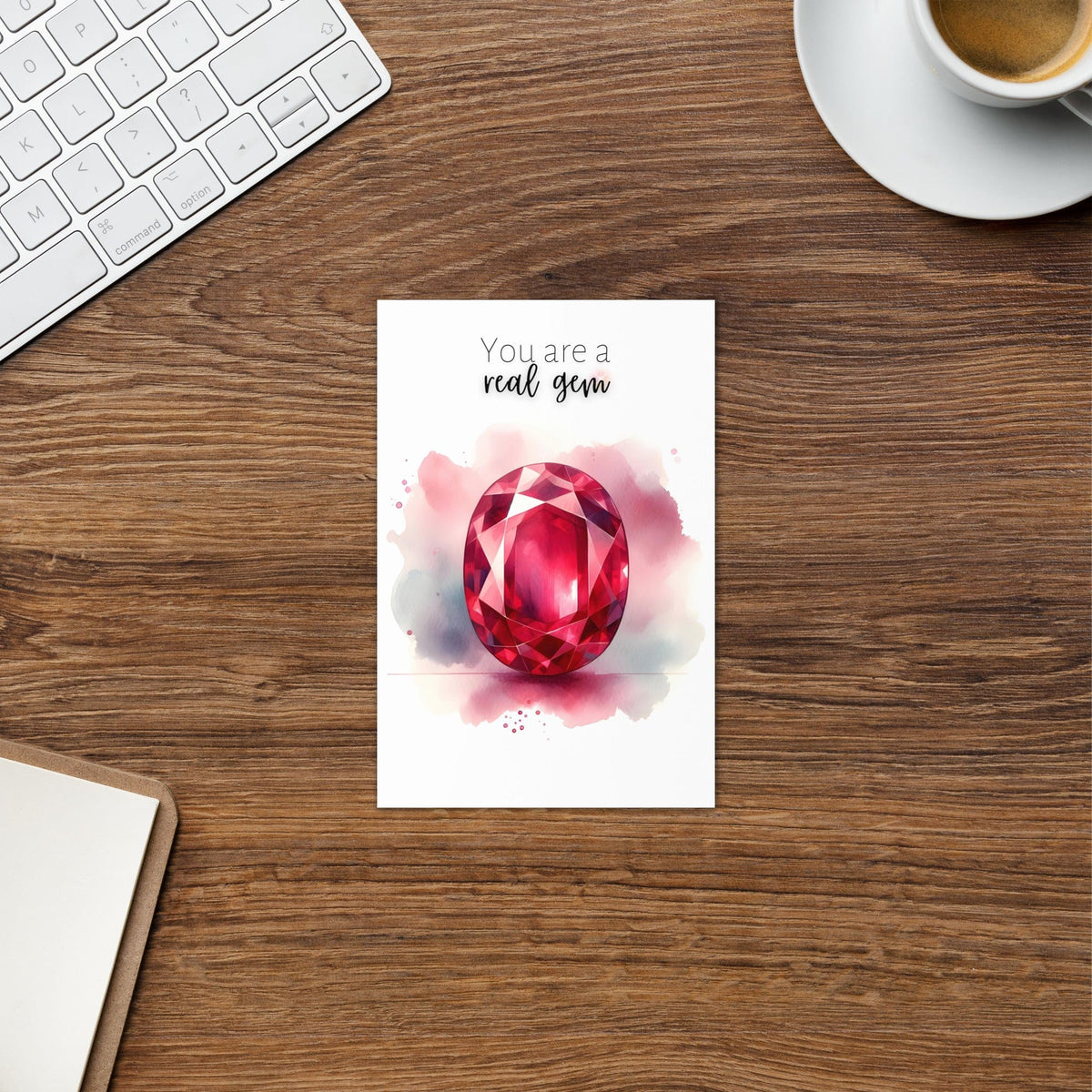 "You are a real gem" Watercolor Oval Ruby Folded Card Cards by Nodeform