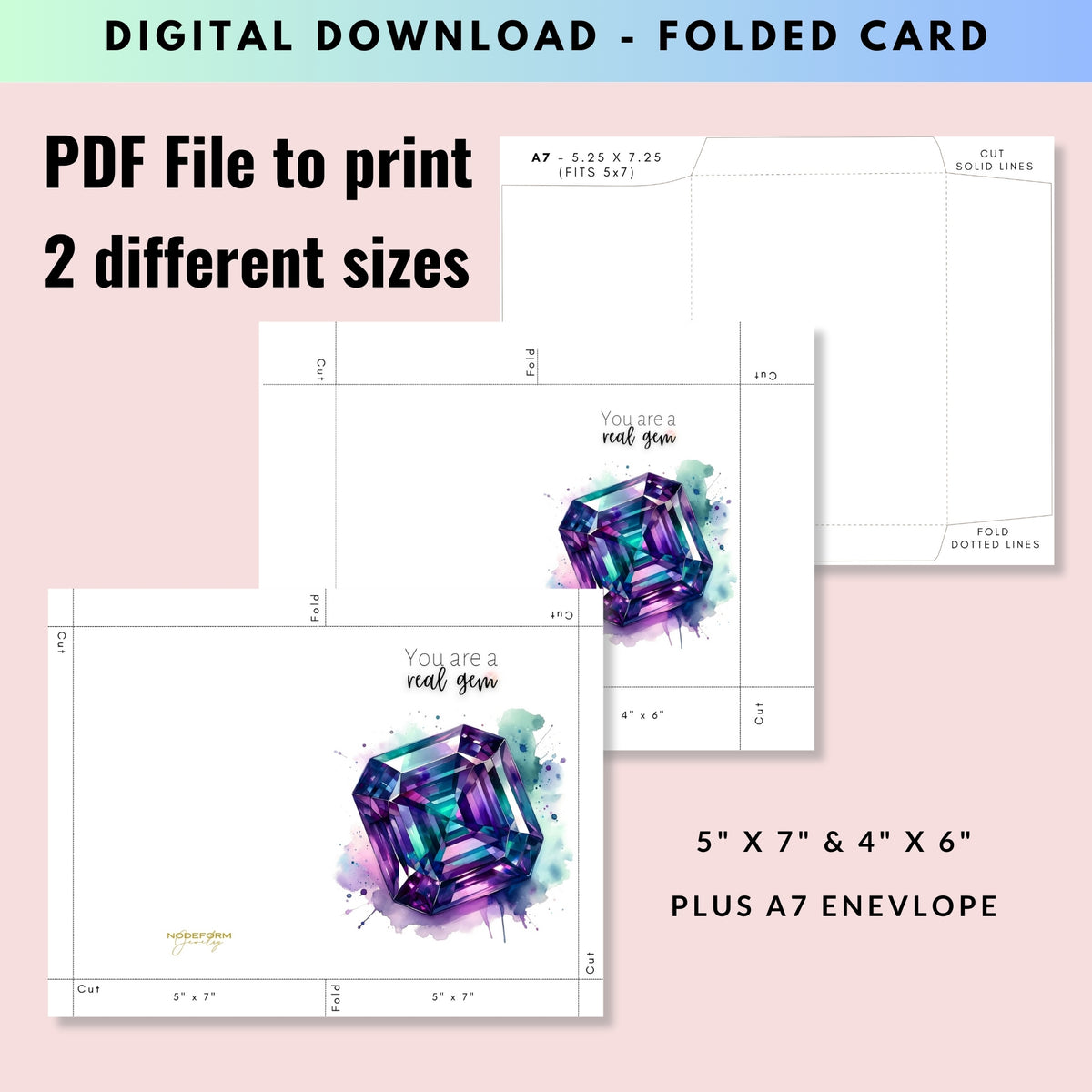 digital You are a real Gem | Watercolor Asscher cut Alexandrite Anniversary or Birthday Thank You Greeting Card