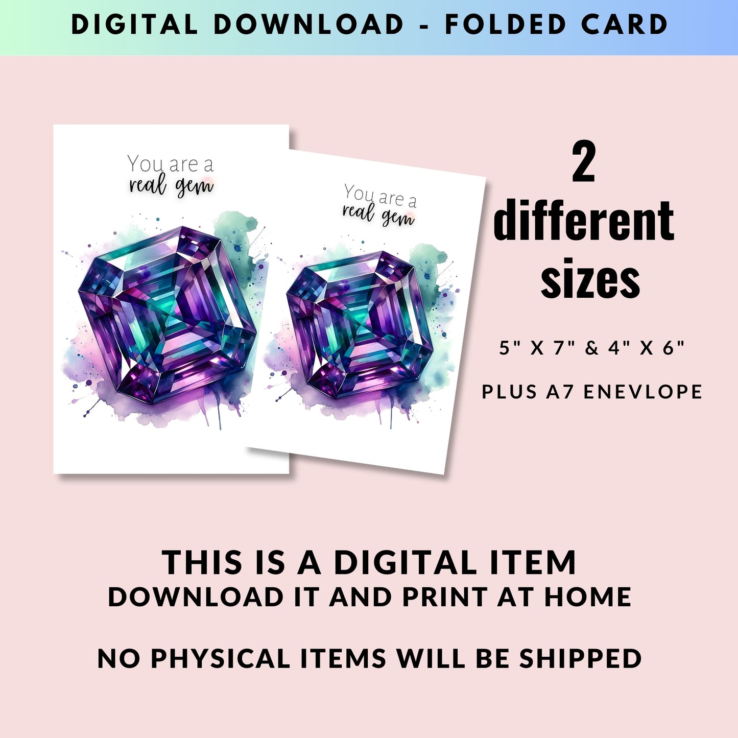 digital You are a real Gem | Watercolor Asscher cut Alexandrite Anniversary or Birthday Thank You Greeting Card