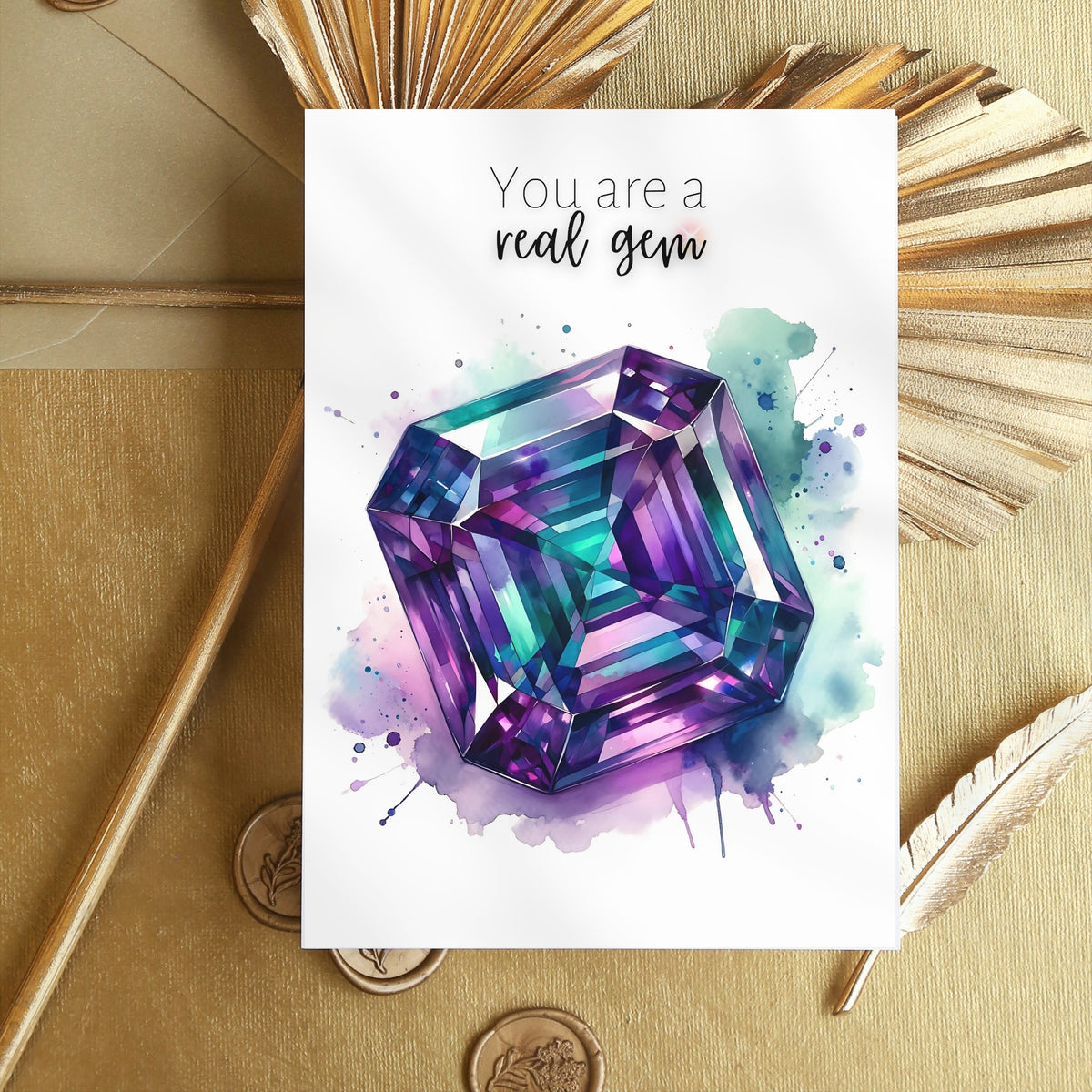You are a real Gem | Watercolor Asscher cut Alexandrite Anniversary or Birthday Thank You Greeting Card