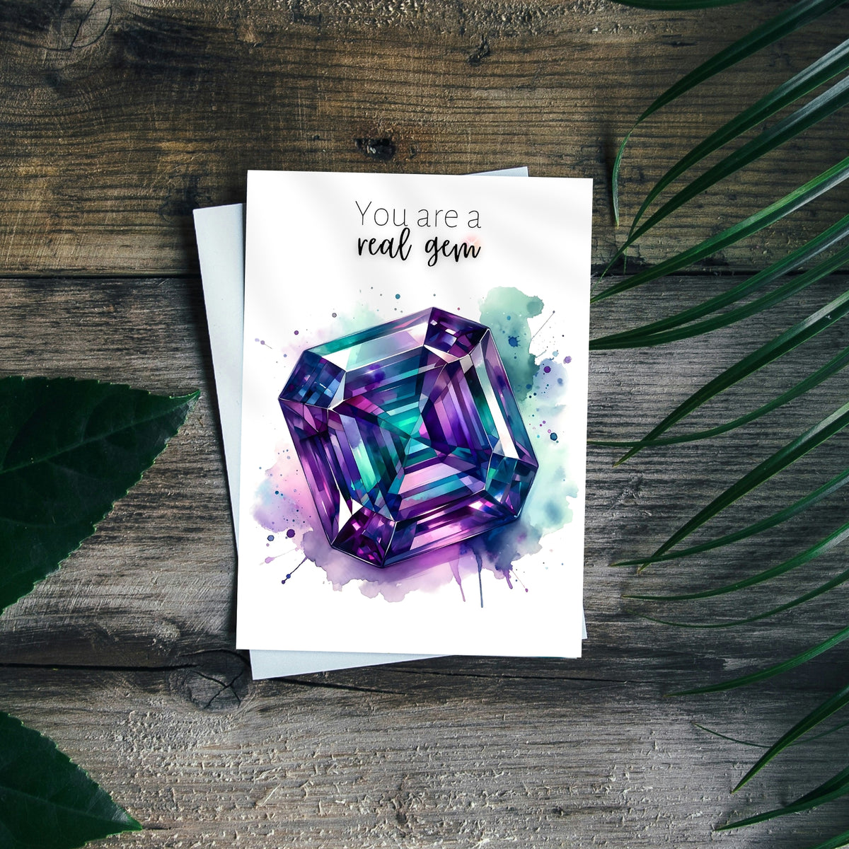 You are a real Gem | Watercolor Asscher cut Alexandrite Anniversary or Birthday Thank You Greeting Card