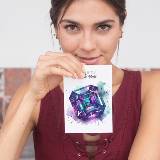 You are a real Gem | Watercolor Asscher cut Alexandrite Anniversary or Birthday Thank You Greeting Card
