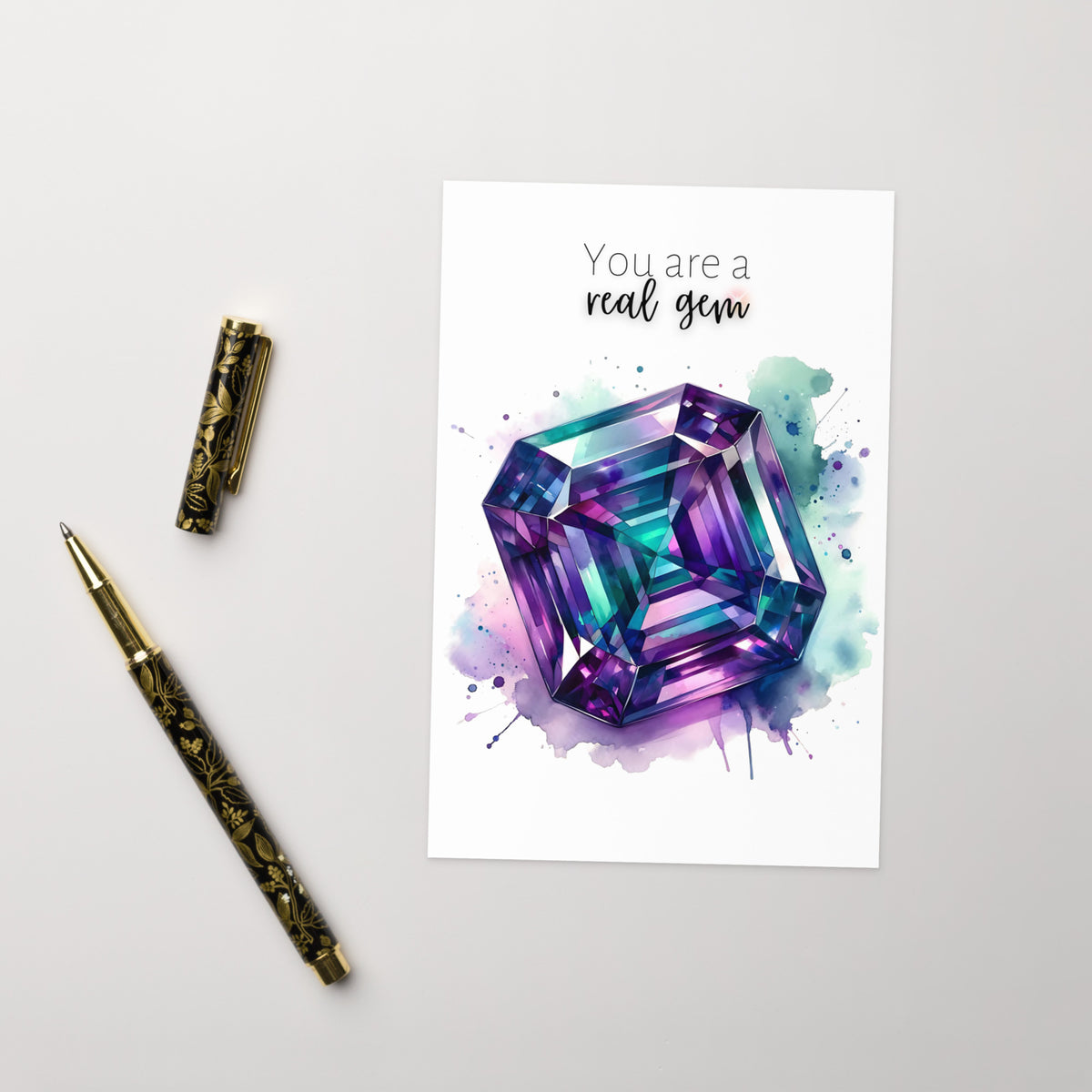 You are a real Gem | Watercolor Asscher cut Alexandrite Anniversary or Birthday Thank You Greeting Card