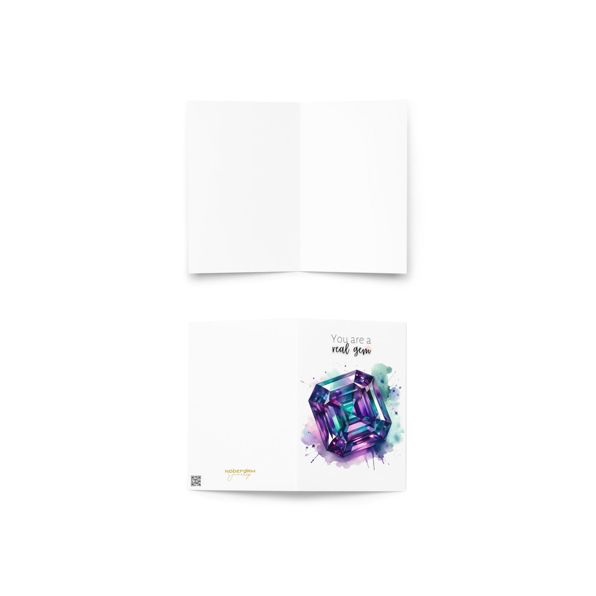 both side of You are a real Gem | Watercolor Asscher cut Alexandrite Anniversary or Birthday Thank You Greeting Card