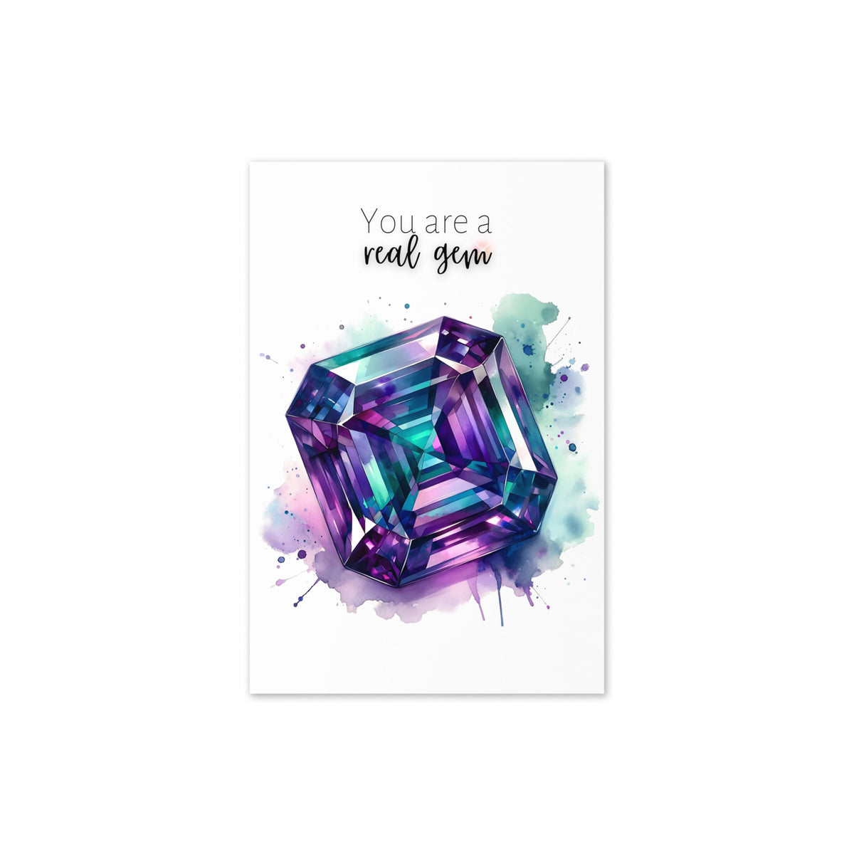 You are a real Gem | Watercolor Asscher cut Alexandrite Anniversary or Birthday Thank You Greeting Card