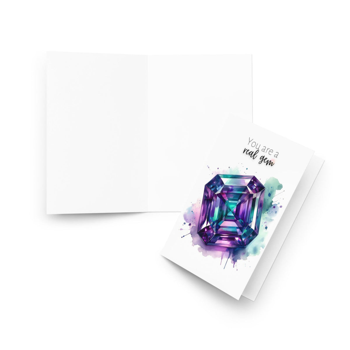You are a real Gem | Watercolor Asscher cut Alexandrite Anniversary or Birthday Thank You Greeting Card
