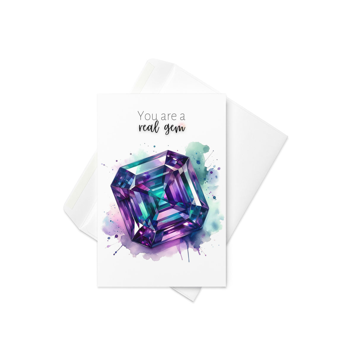 You are a real Gem | Watercolor Asscher cut Alexandrite Anniversary or Birthday Thank You Greeting Card with envelope