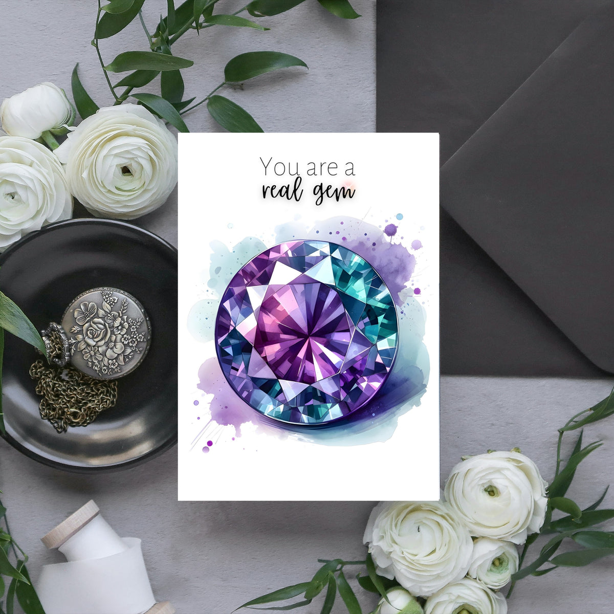 You are a real Gem | Watercolor Round Alexandrite Greeting Card