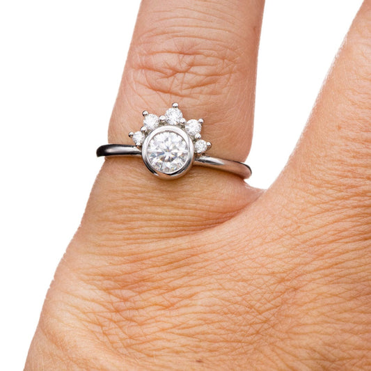 Juno - Bezel Set Round Lab Grown Diamond Engagement Ring with Half Halo Ring by Nodeform