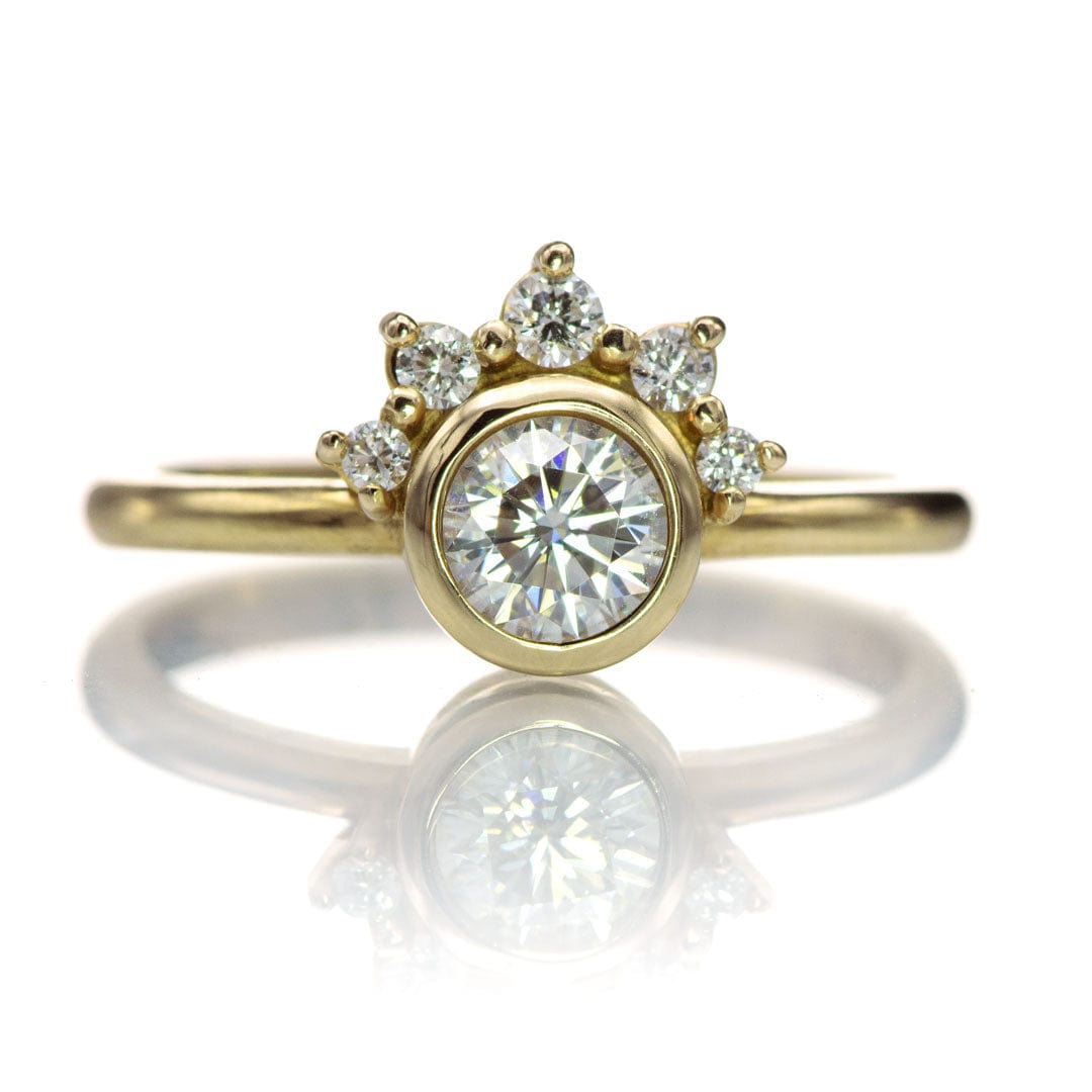 Juno - Bezel Set Round Lab Grown Diamond Engagement Ring with Half Halo 14k Yellow Gold Ring by Nodeform