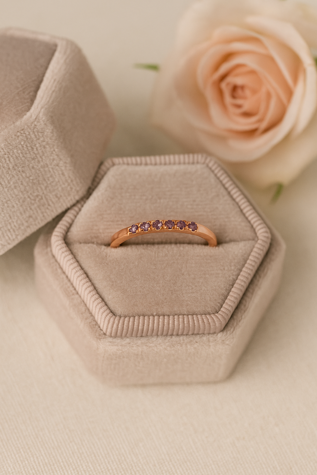 Louise alexandrite french set anniversary ring rose gold