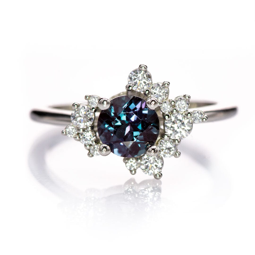 Lydia - Prong Set Accented Side Cluster /Halo Engagement Ring - Setting only Ring Setting by Nodeform