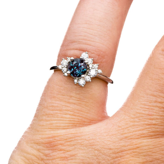 Lydia - Prong Set Accented Side Cluster /Halo Engagement Ring - Setting only Ring Setting by Nodeform