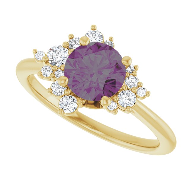 Lydia Prong Set Alexandrite Diamond Accented Side Cluster Halo Engagement Ring perspective