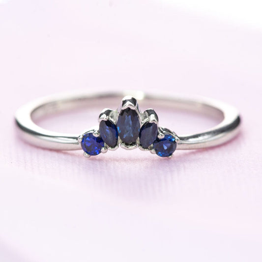 Macie Band- Marquise Blue Sapphire Curved Contoured Stacking Wedding Ring Ring by Nodeform