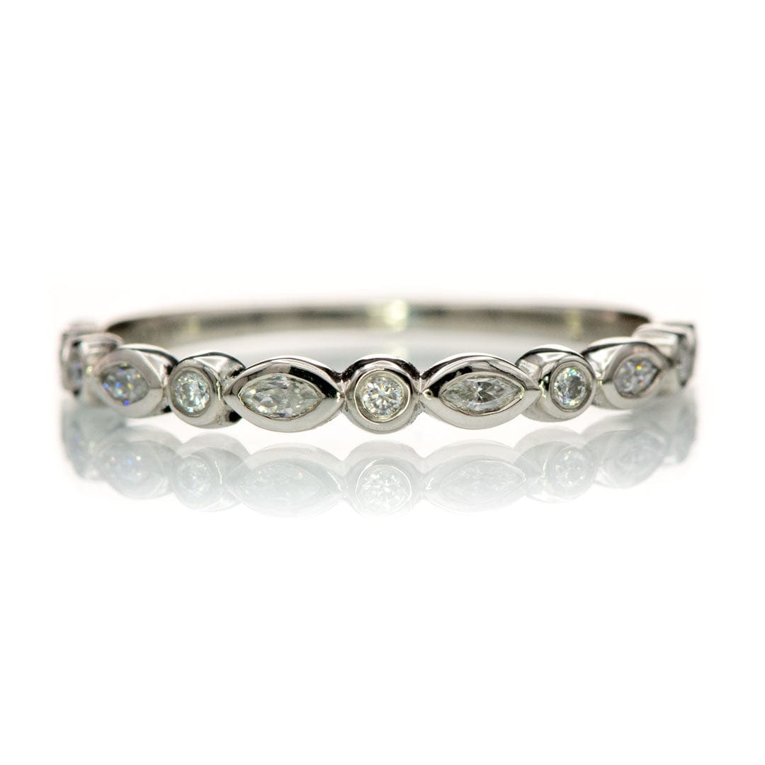 Maggie Band, Diamond or Sapphire Bezel Set Marquise Stacking Half Eternity Anniversary Ring All Lab-Grown Diamonds GHI/ SI / 14k White Gold Ring by Nodeform