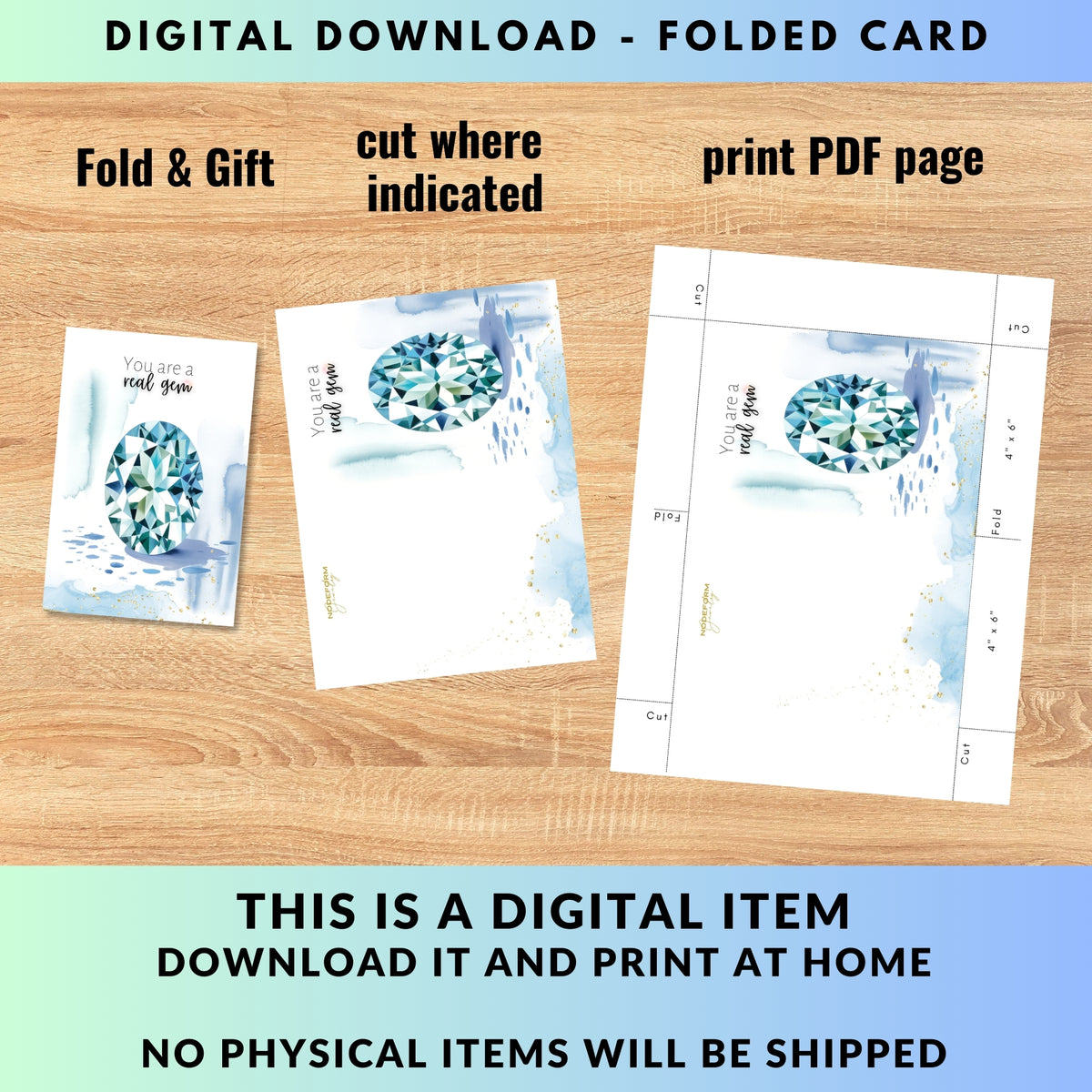You are a real Gem | Watercolor Oval Aquamarine Greeting Card