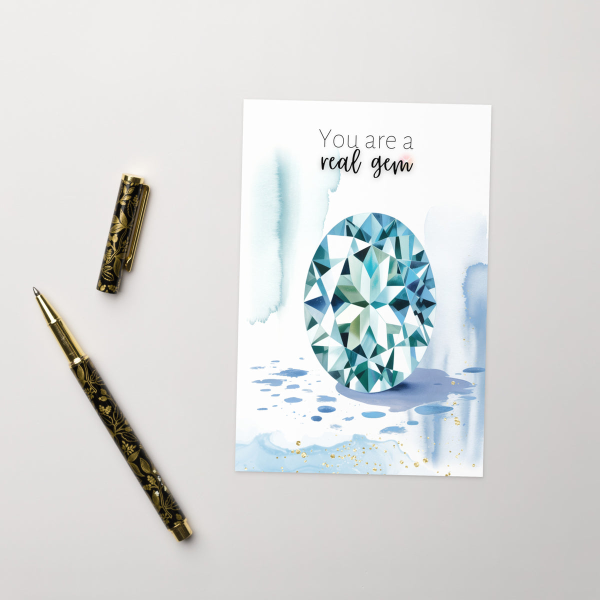 You are a real Gem | Watercolor Oval Aquamarine Greeting Card