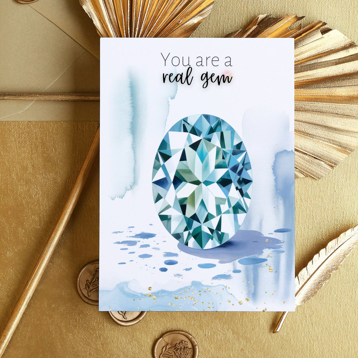 You are a real Gem | Watercolor Oval Aquamarine Greeting Card