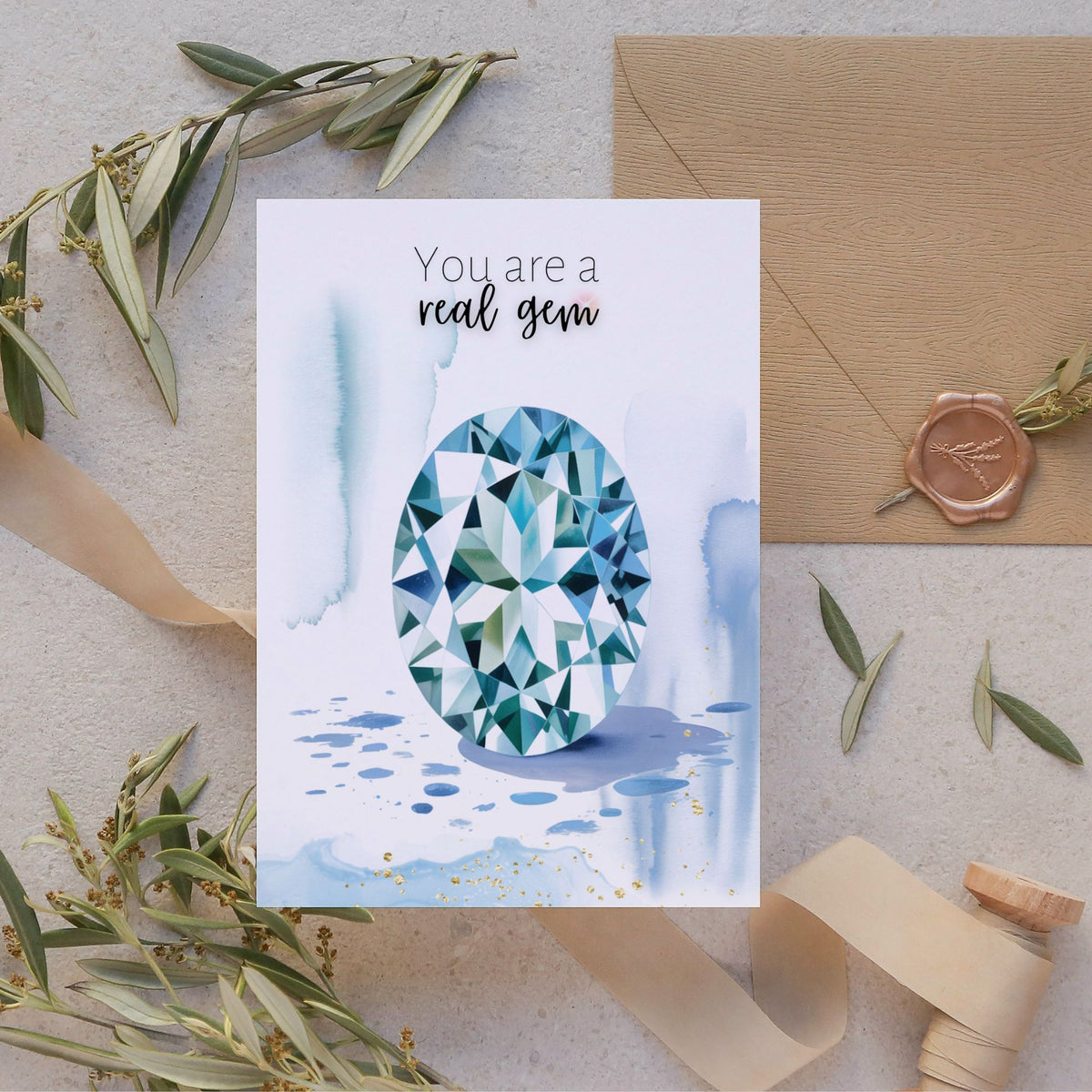 You are a real Gem | Watercolor Oval Aquamarine Greeting Card