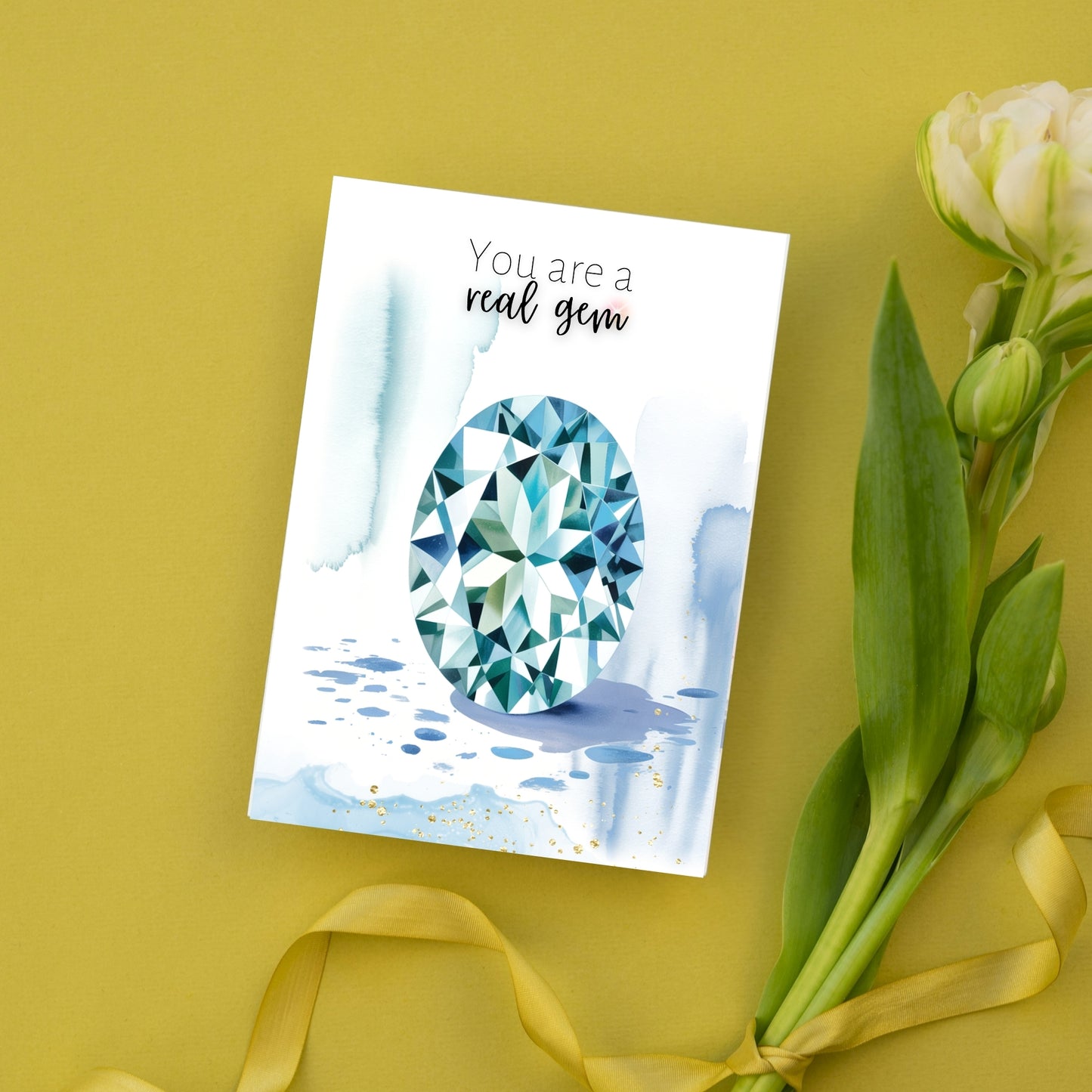 You are a real Gem | Watercolor Oval Aquamarine Greeting Card