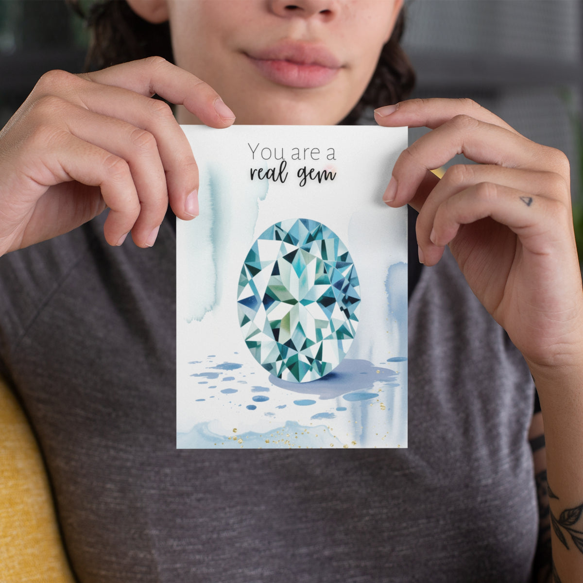 You are a real Gem | Watercolor Oval Aquamarine Greeting Card