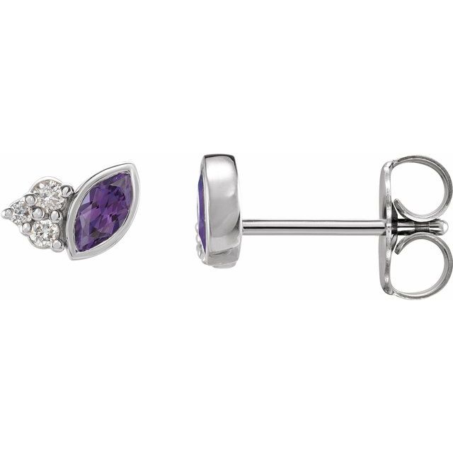 Marquise Lab-created Alexandrite & Diamond Cluster Gold or Platinum Leaf Stud Earrings