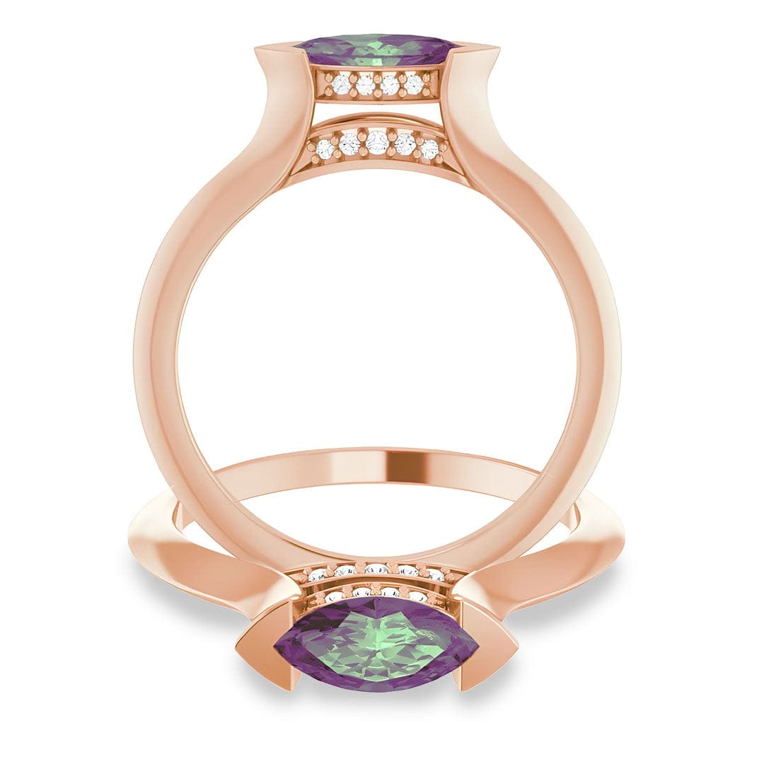 Maya Ring - Sideways Set Marquise Alexandrite Diamond Accented Engagement Ring 14k Rose Gold Ring by Nodeform