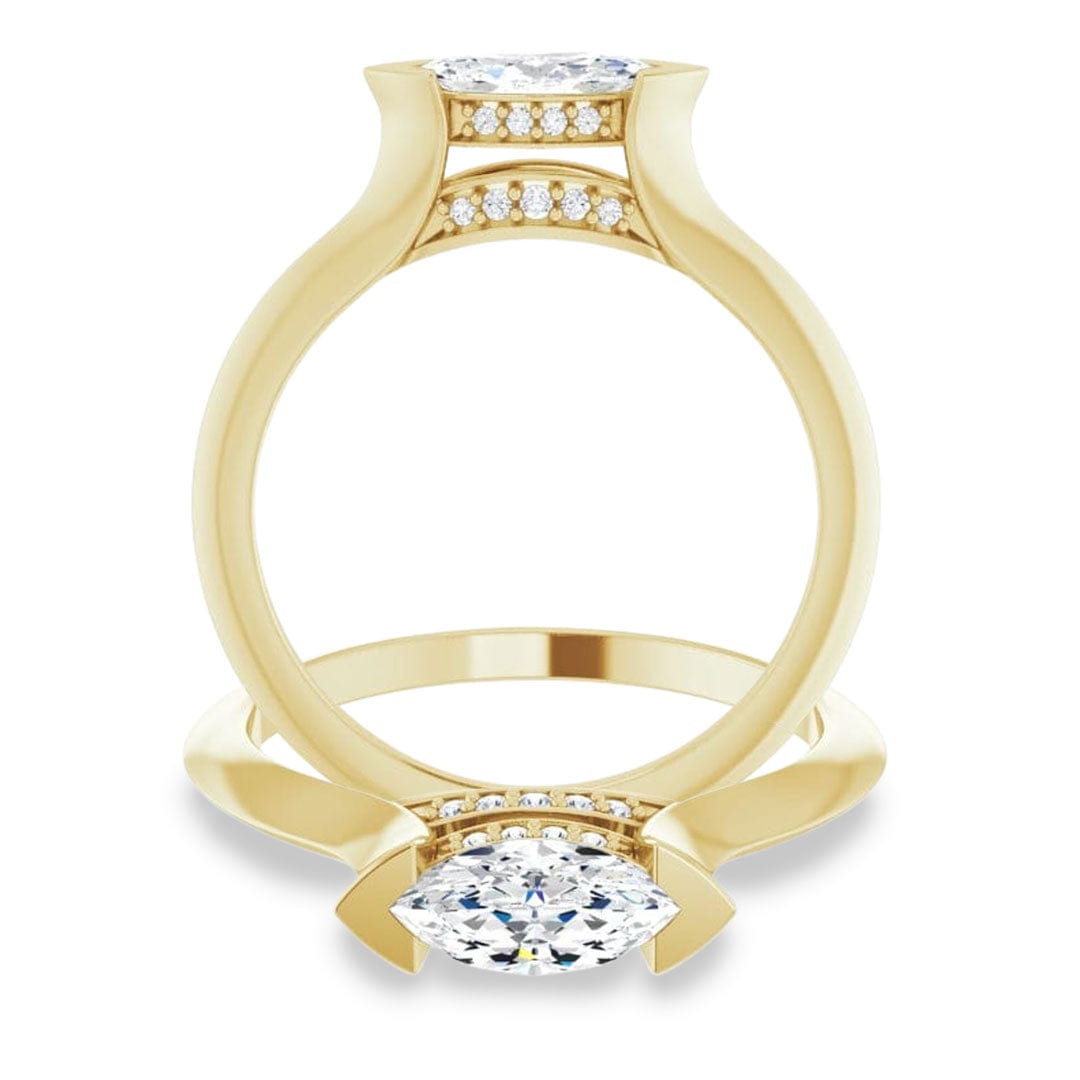 Maya Ring - Sideways Set Marquise Diamond Accented Engagement Ring 14K Yellow Gold Ring by Nodeform