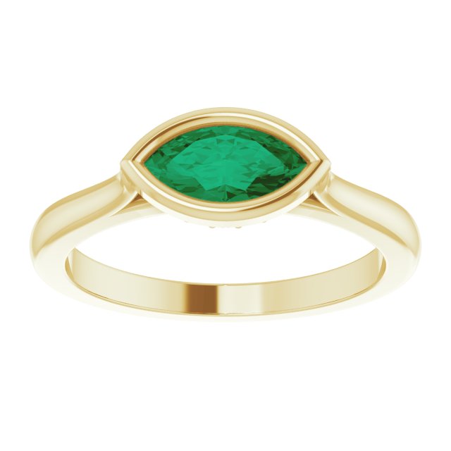 Sideways Bezel Set Marquise Emerald Accented Engagement Ring