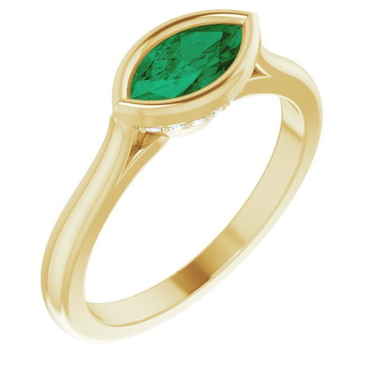 Maya Ring - Sideways Set Marquise Emerald Accented Engagement Ring