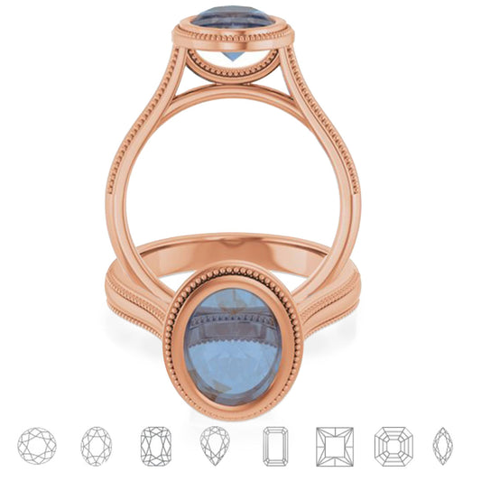 Miley Milgrain Bezel Set Solitaire Cathedral Engagement Ring - Setting only 14k Rose Gold Ring Setting by Nodeform