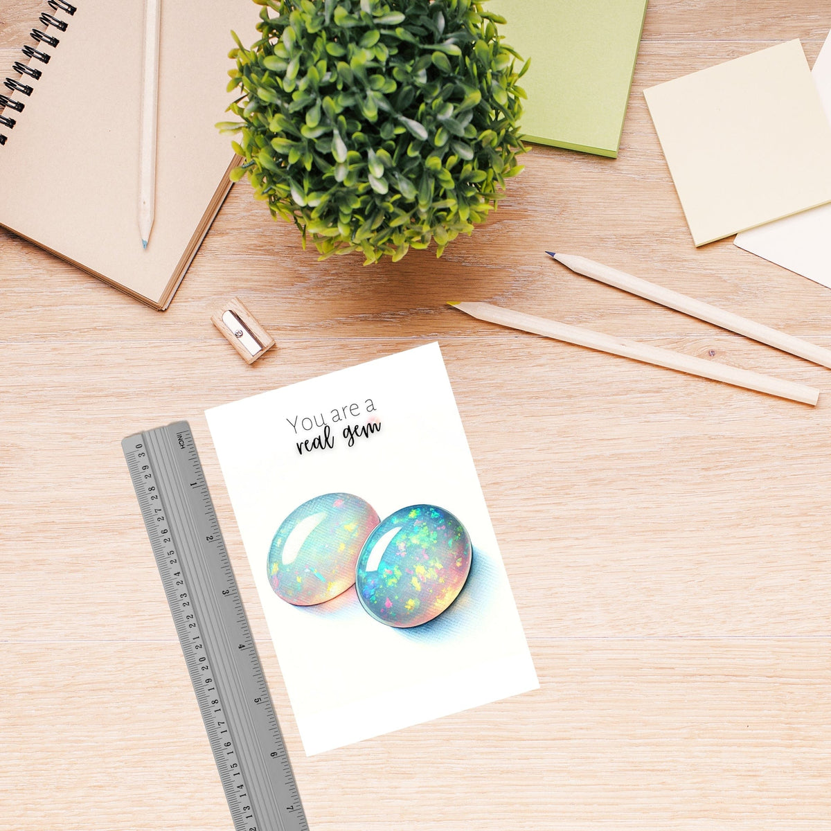 "You are a real Gem" Watercolor Oval Opal Cab Folded Card Cards by Nodeform