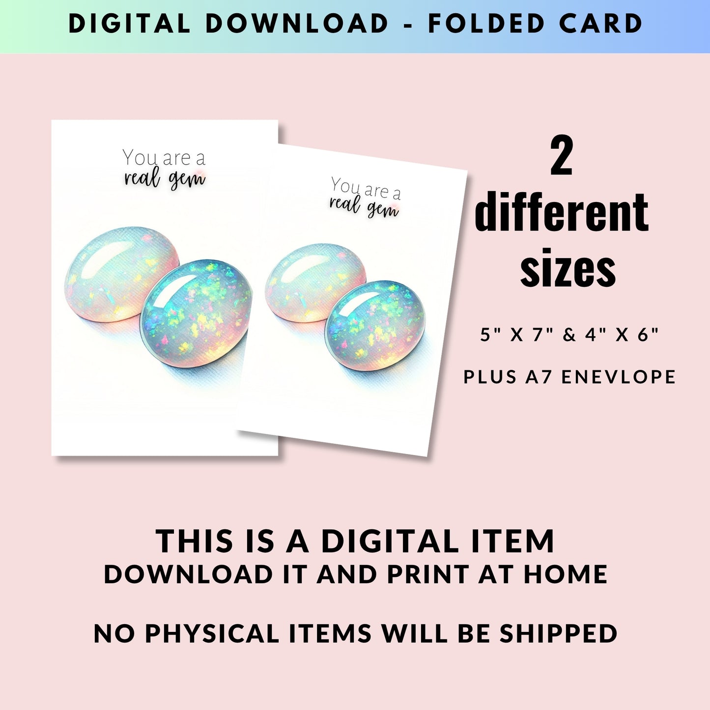 You are a real Gem | Watercolor Oval Opal Cab Folded Card