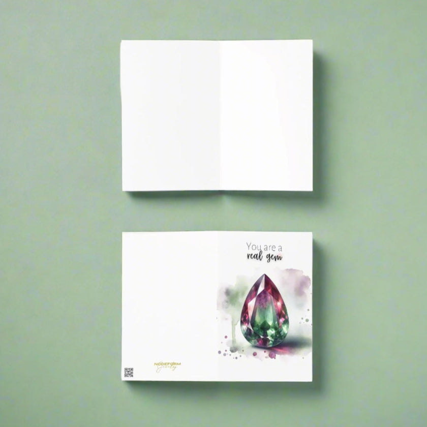 "You are a real Gem" Watercolor Pear Bi-color Tourmaline Folded Card Cards by Nodeform
