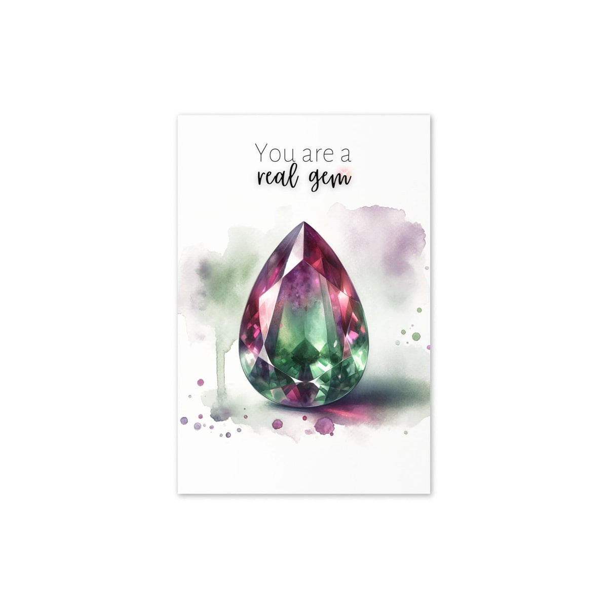 "You are a real Gem" Watercolor Pear Bi-color Tourmaline Folded Card Cards by Nodeform