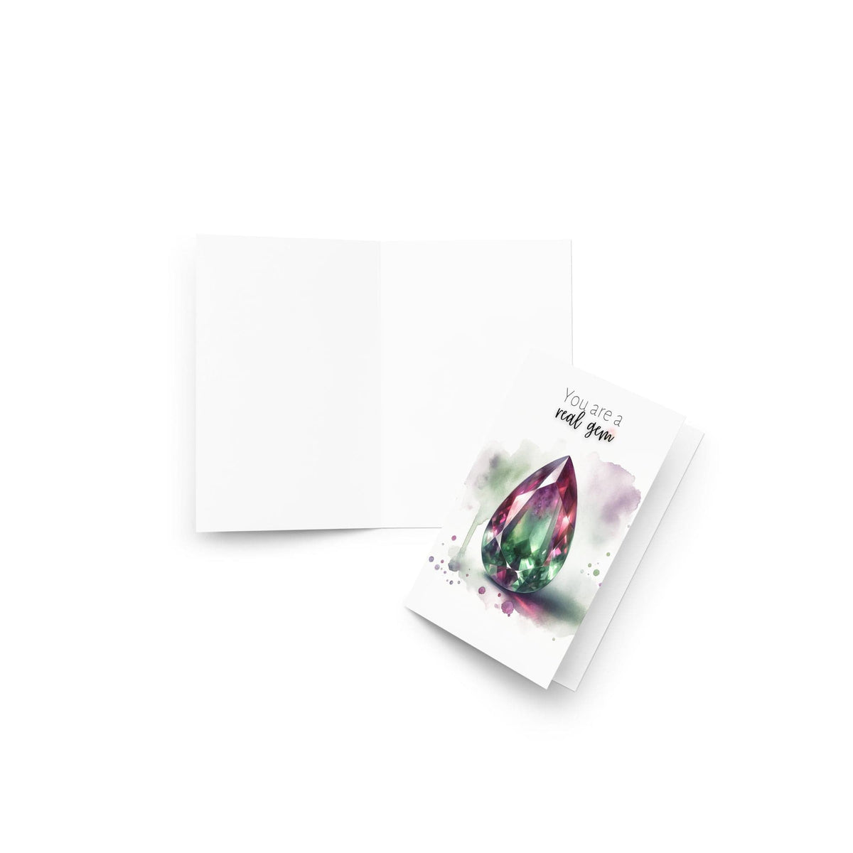 "You are a real Gem" Watercolor Pear Bi-color Tourmaline Folded Birthstone Card by Nodeform