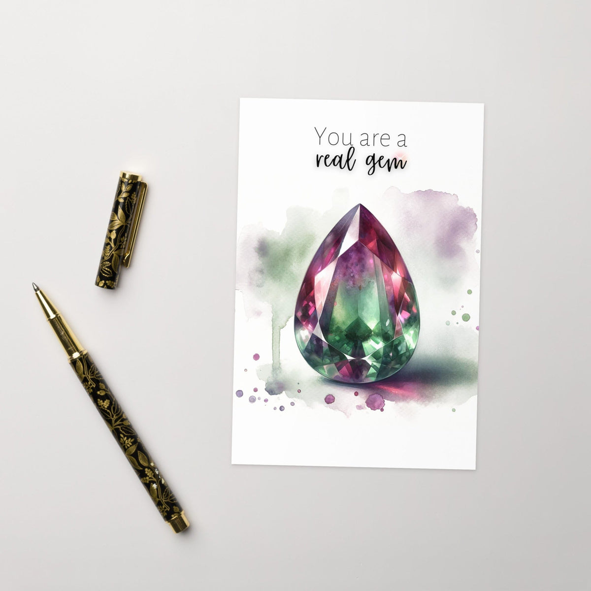 "You are a real Gem" Watercolor Pear Bi-color Tourmaline Folded Card Cards by Nodeform
