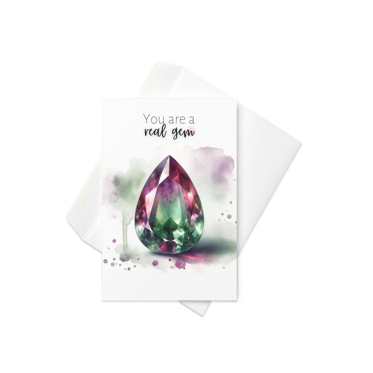 "You are a real Gem" Watercolor Pear Bi-color Tourmaline Folded Birthstone Card by Nodeform
