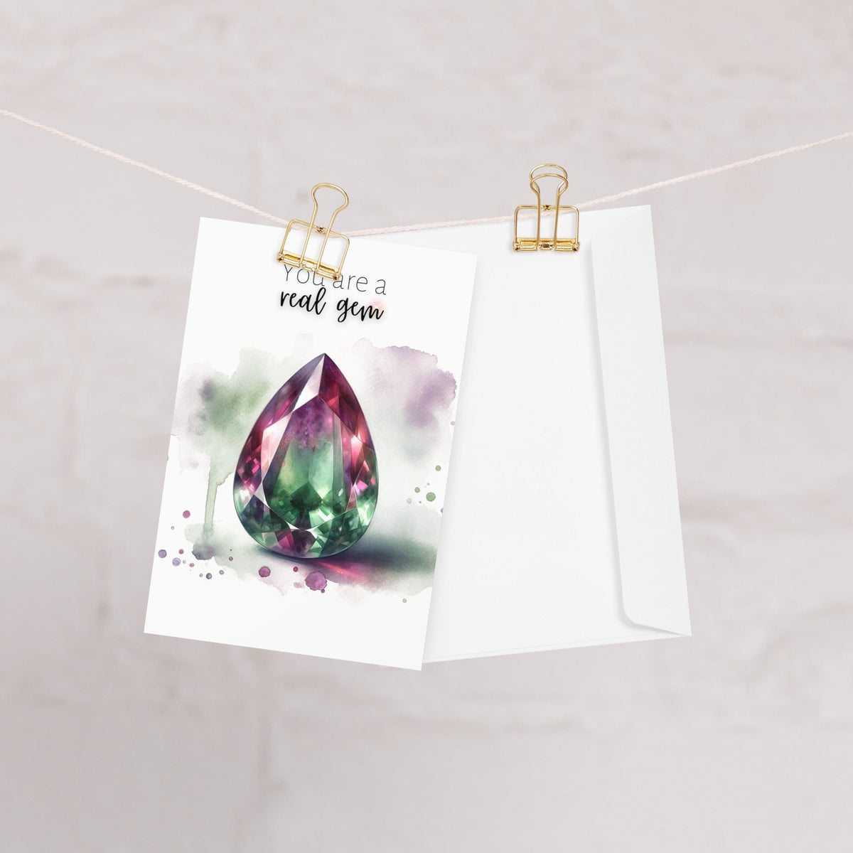 "You are a real Gem" Watercolor Pear Bi-color Tourmaline Folded Card Cards by Nodeform