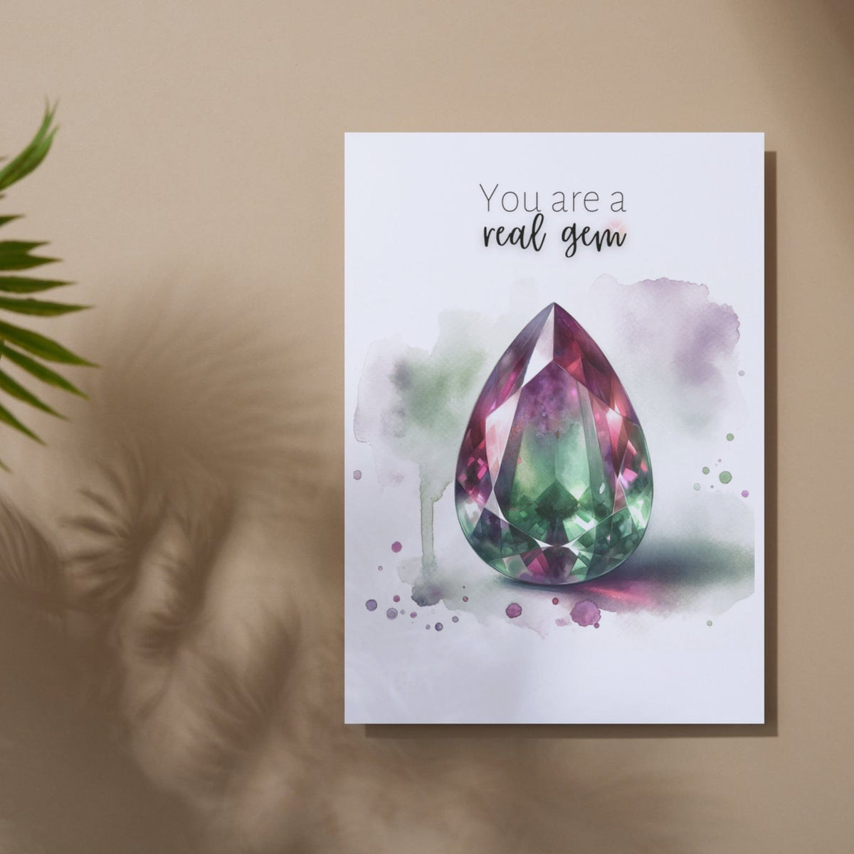 "You are a real Gem" Watercolor Pear Bi-color Tourmaline Folded Card Cards by Nodeform