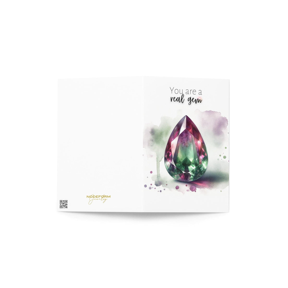 "You are a real Gem" Watercolor Pear Bi-color Tourmaline Folded Card Cards by Nodeform