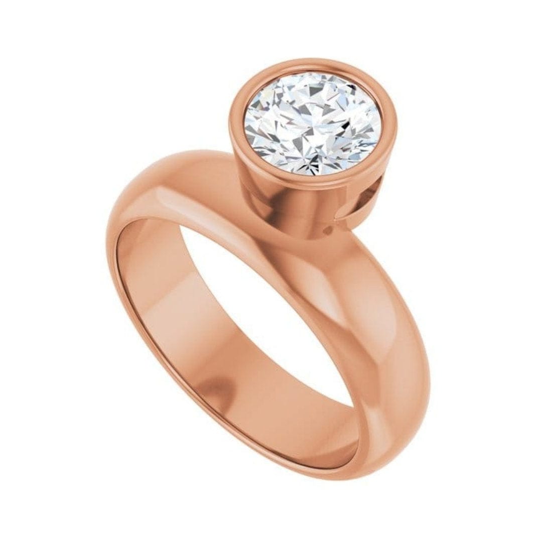 Olga Ring - Round Moissanite Offset Full Bezel Chunky Solitaire Engagement Ring Ring by Nodeform