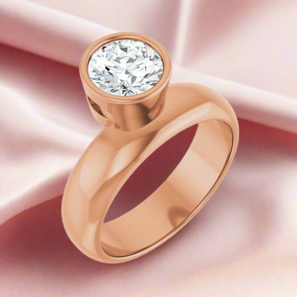 Olga Ring - Round Moissanite Offset Full Bezel Chunky Solitaire Engagement Ring Ring by Nodeform