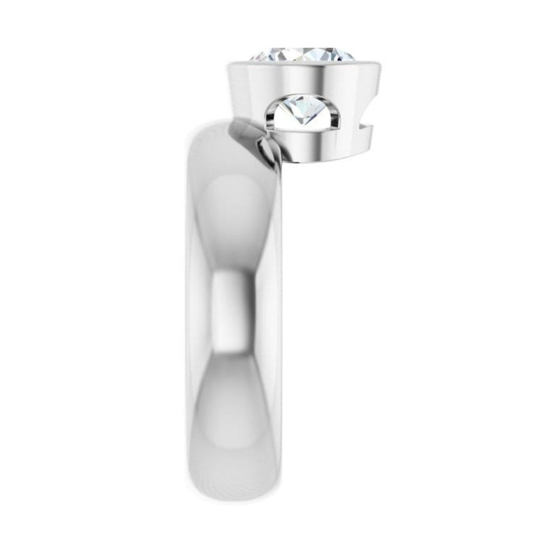 Olga Ring - Round Moissanite Offset Full Bezel Chunky Solitaire Engagement Ring Ring by Nodeform