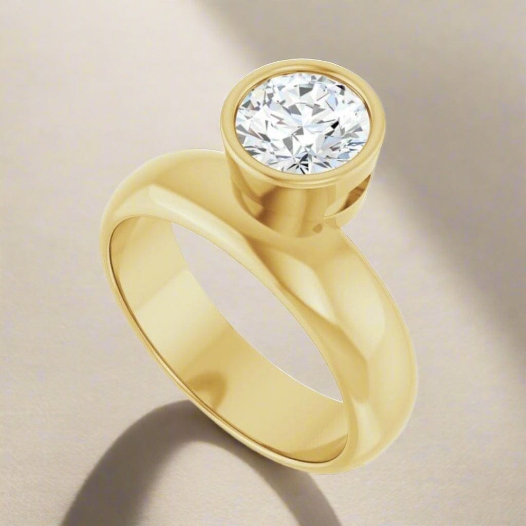 Olga Ring - Round Moissanite Offset Full Bezel Chunky Solitaire Engagement Ring Ring by Nodeform
