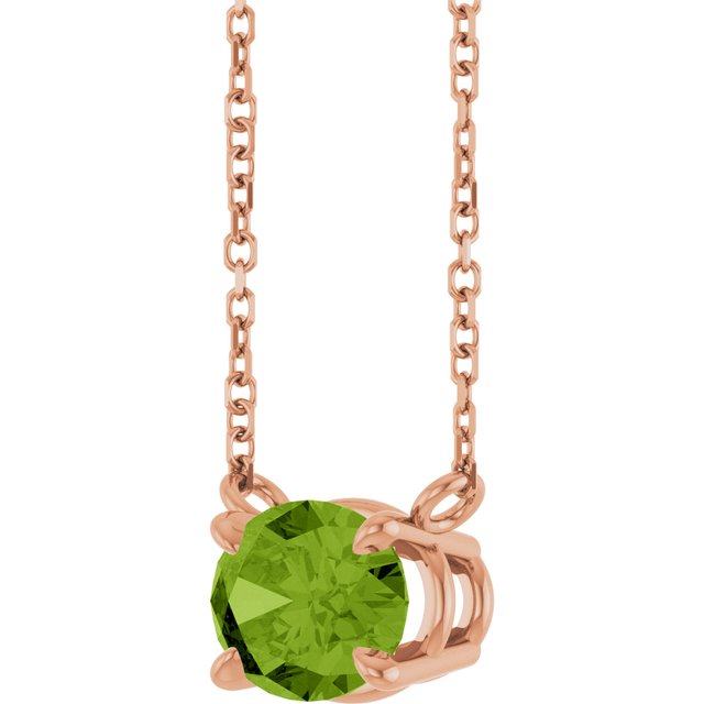 Oval Peridot Prong Set Birthstone Rose Gold Pendant Necklace