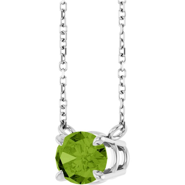 Oval Peridot Prong Set Birthstone White Gold Pendant Necklace