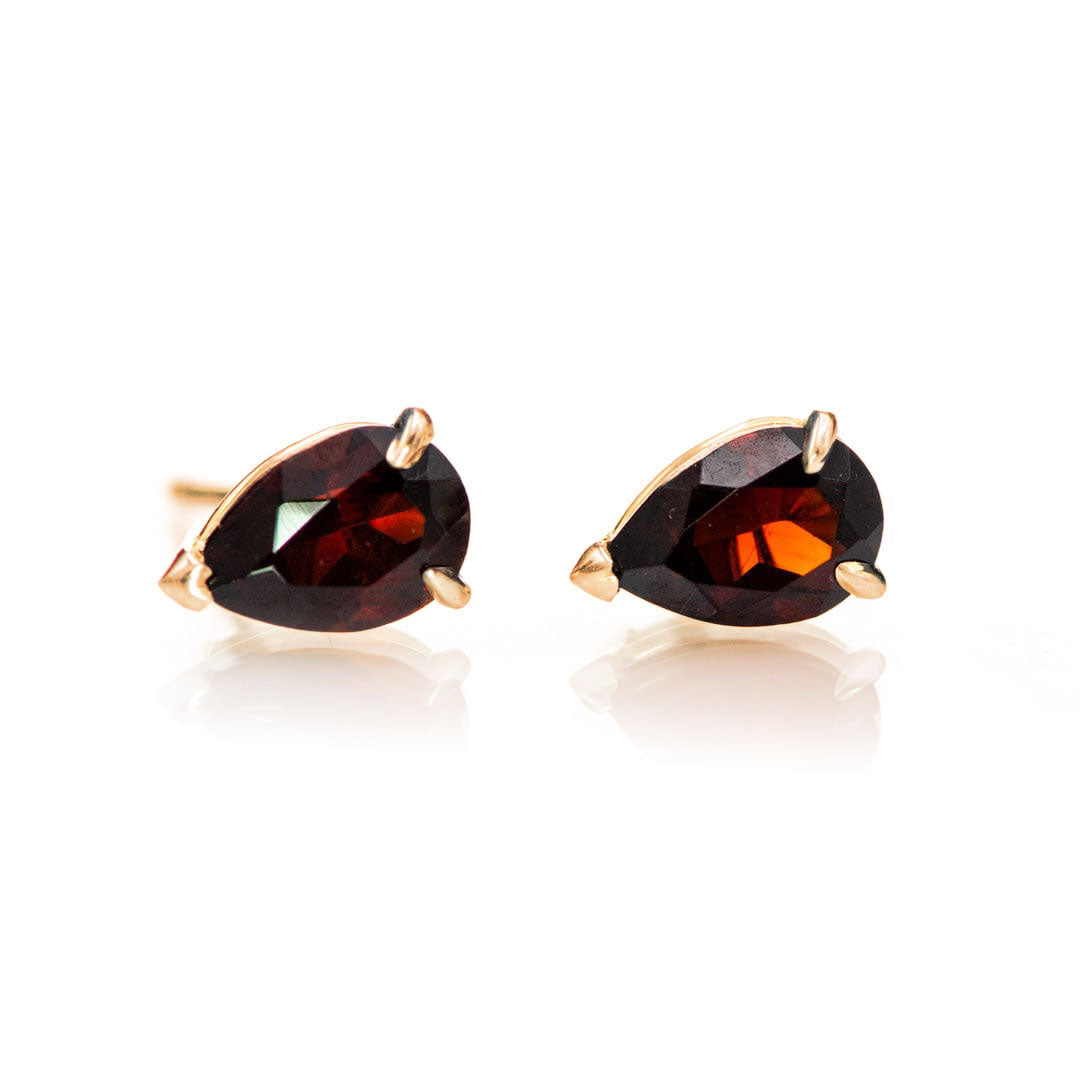 Pear Garnet rose gold Basket Set Stud Earrings